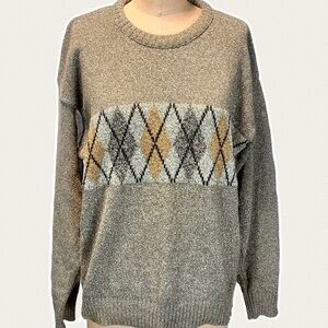 VINTAGE argyle diamond‎ plaid knit sweater mens crewneck David Taylor 90s y2k
